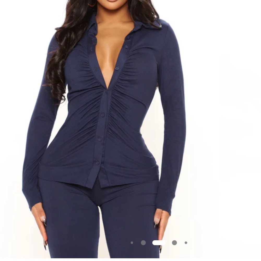 Long Sleeve Navy Button-Front set - Picture 4 of 4